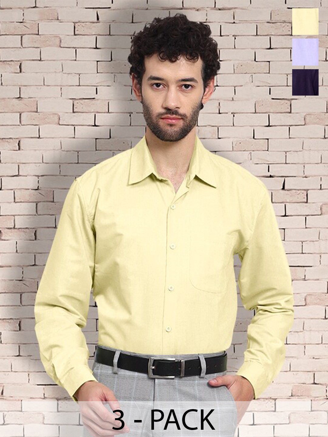 

7Threads Standard Pack Of 3 Cotton Casual Shirts, Yellow