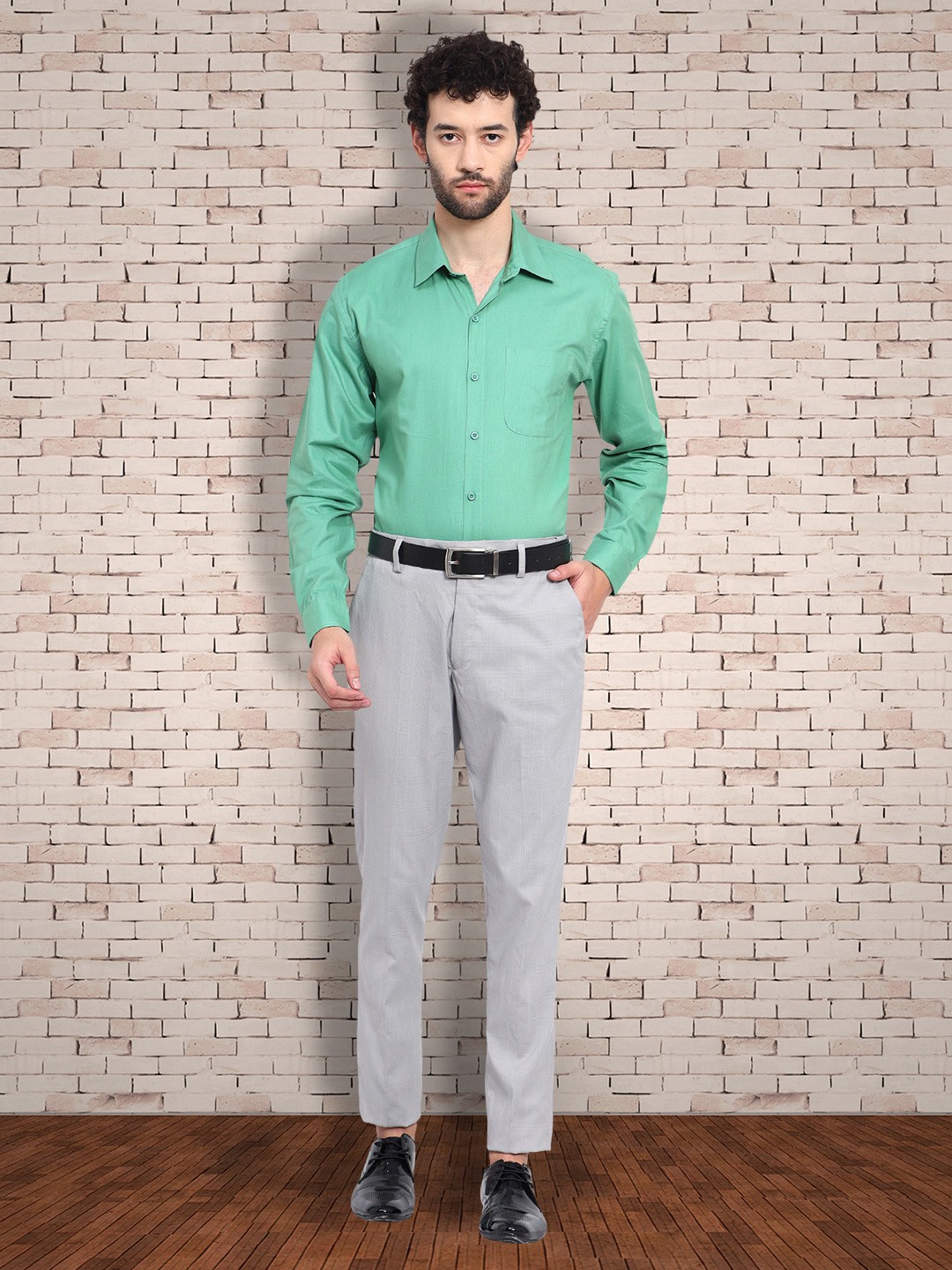 

7Threads 3 Pcs Spread Collar Cotton Opaque Formal Shirt, Green