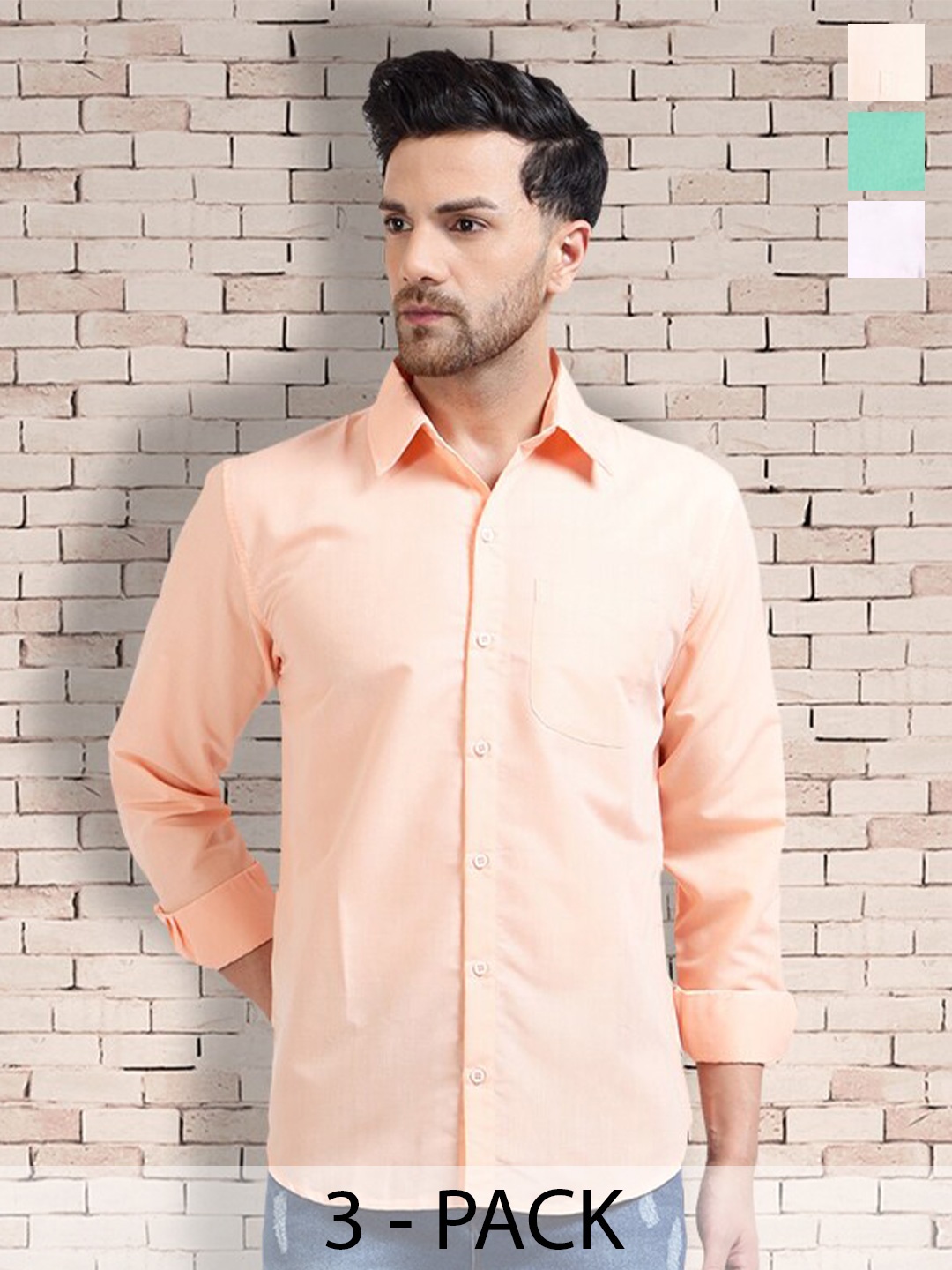 

7Threads Standard Pack Of 3 Cotton Casual Shirts, Pink