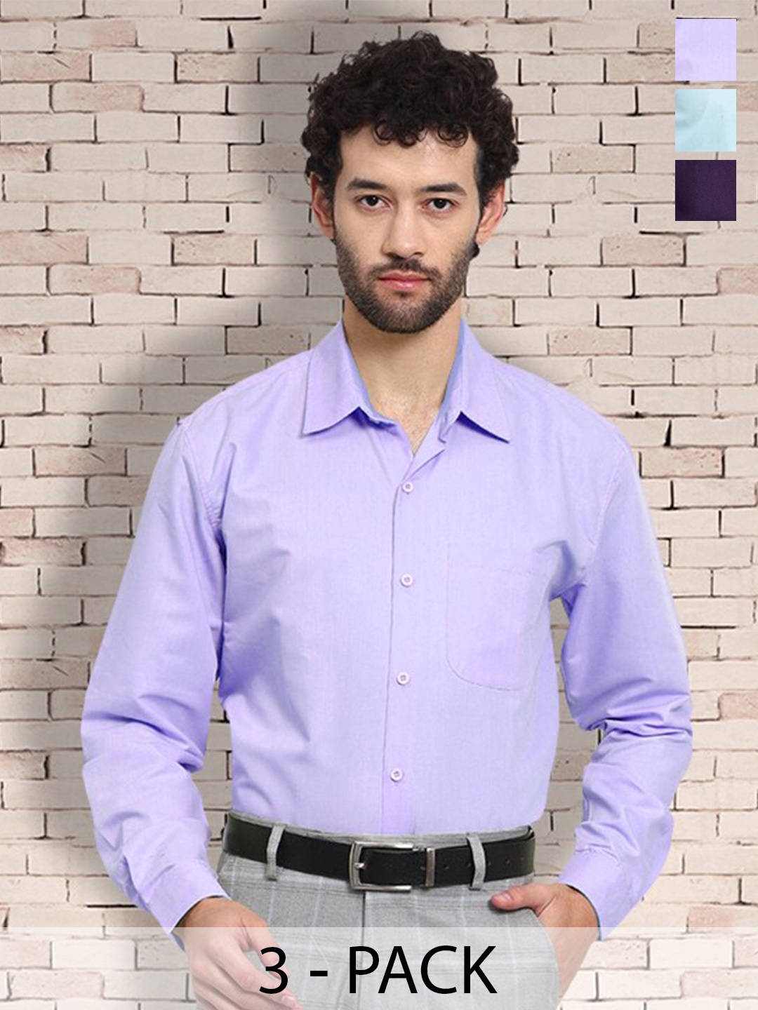

7Threads Standard Pack Of 3 Cotton Casual Shirts, Purple
