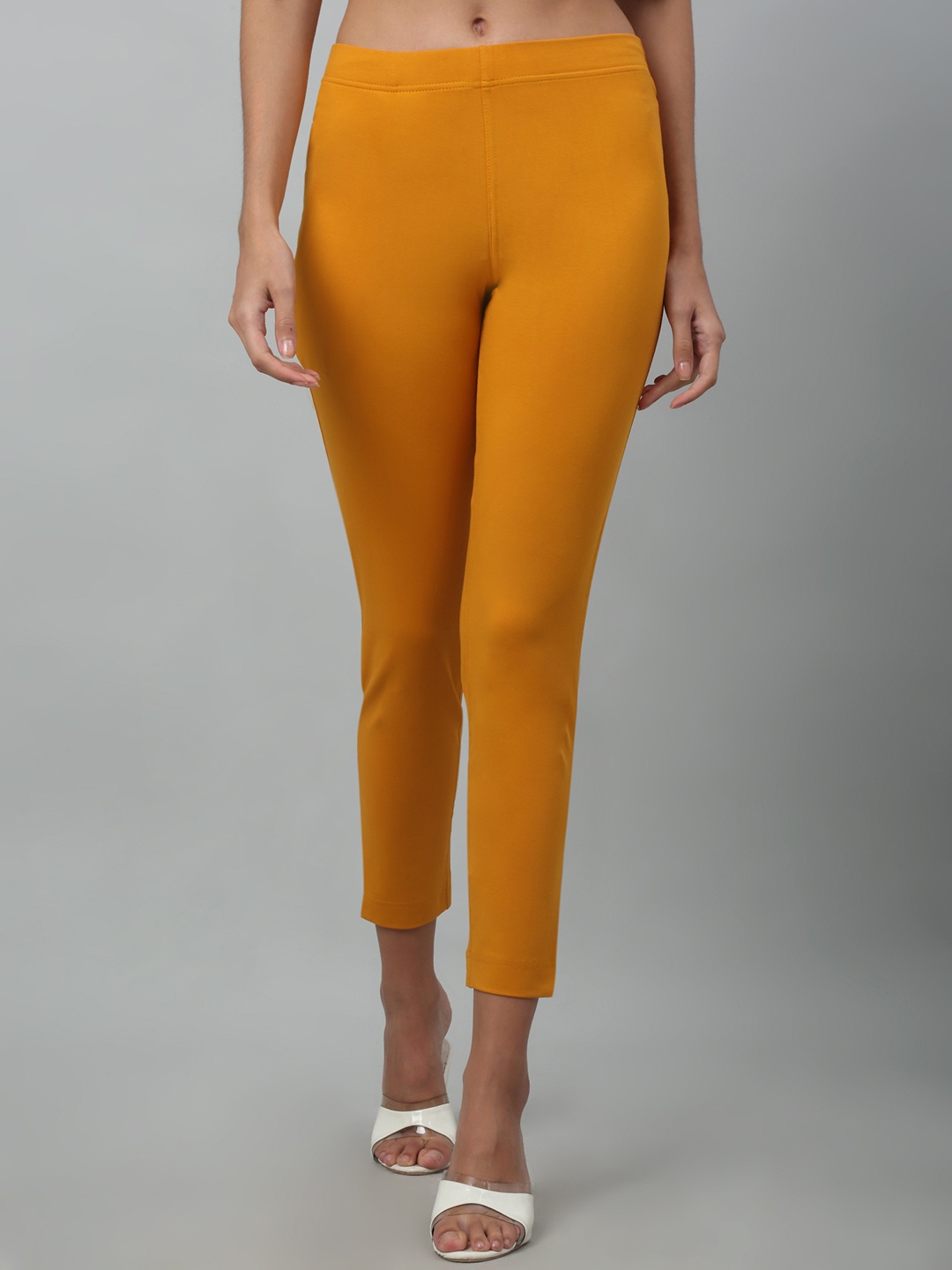 

Cantabil Women Mid-Rise Cropped Cotton Cigarette Trousers, Mustard