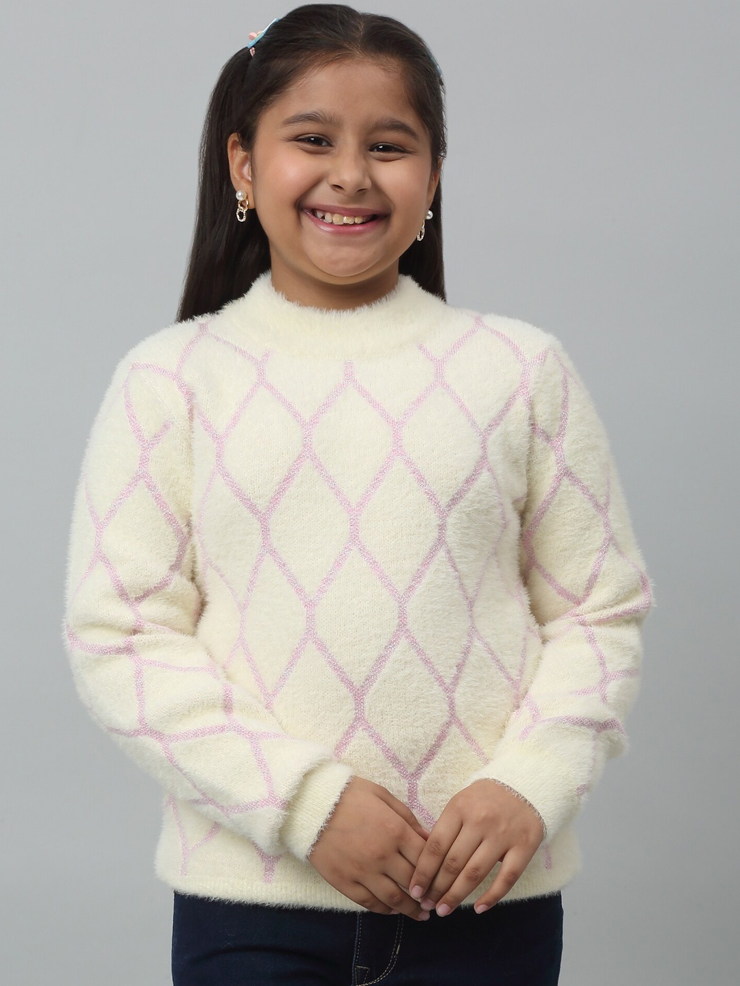 

Cantabil Girls Geometric Self Design Acrylic Pullover, Off white