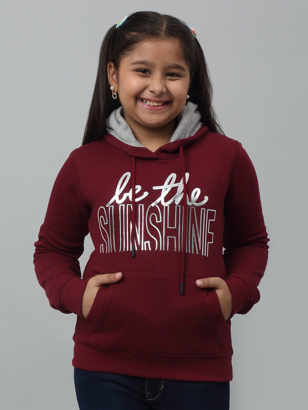 

Cantabil Girls Typography Printed Hooded Fleece Pullover, Maroon