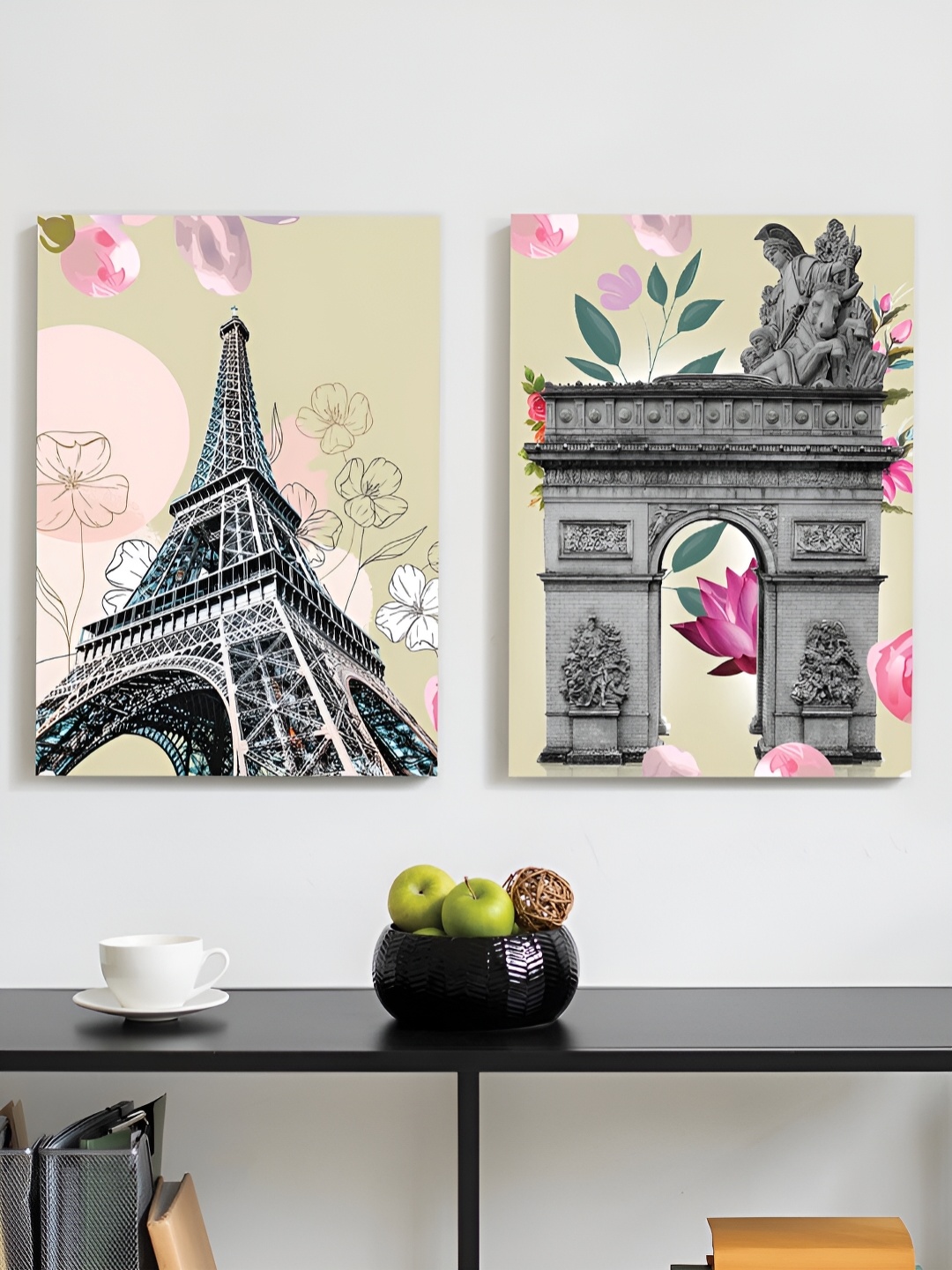 

Art Street Grey & Green 2 Pieces Eiffel Tower & Arc de Triomphe Wall Paintings