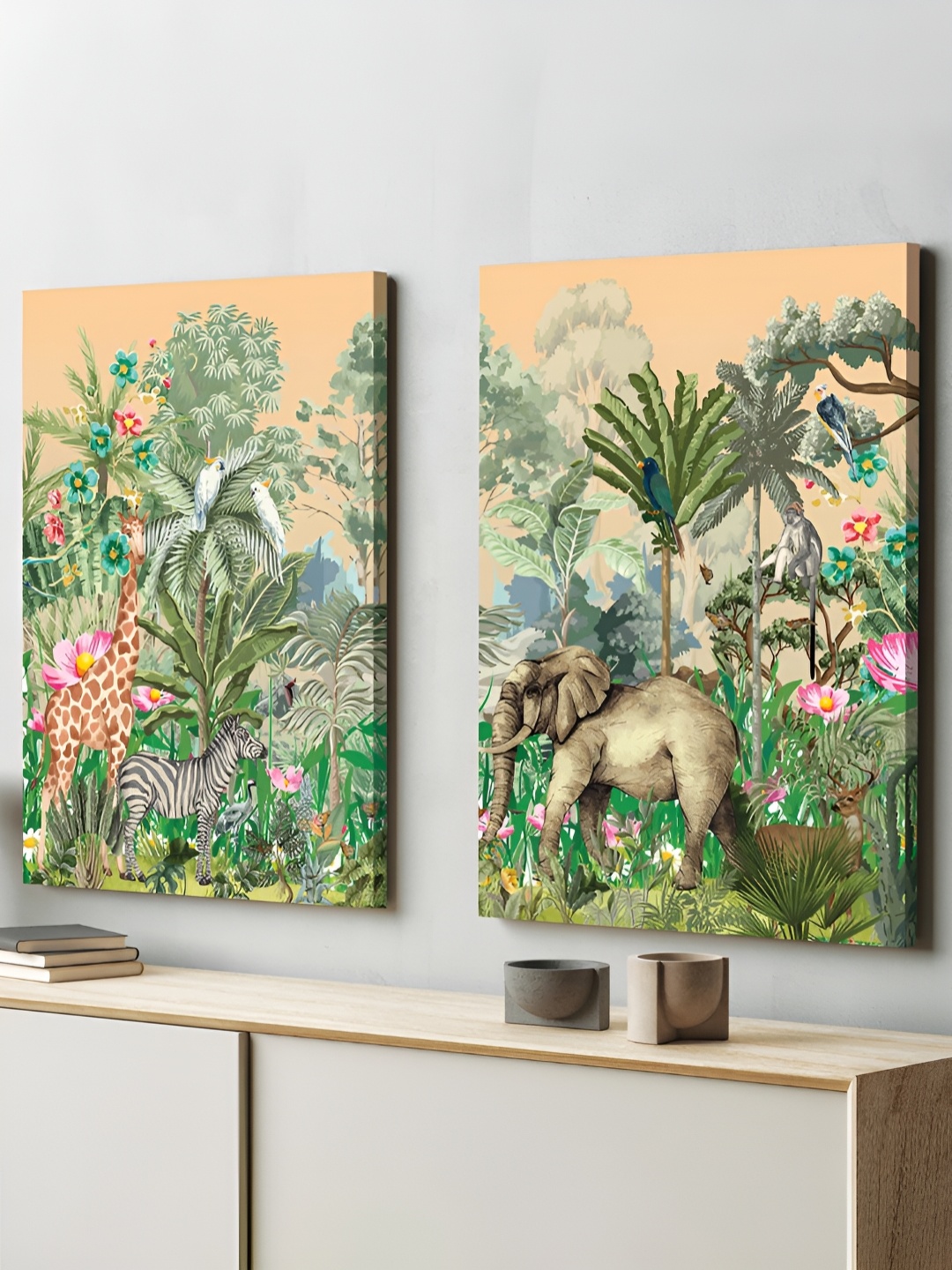 

Art Street Peach & Green 2 Pieces Floral and Botanical Wall Paintings