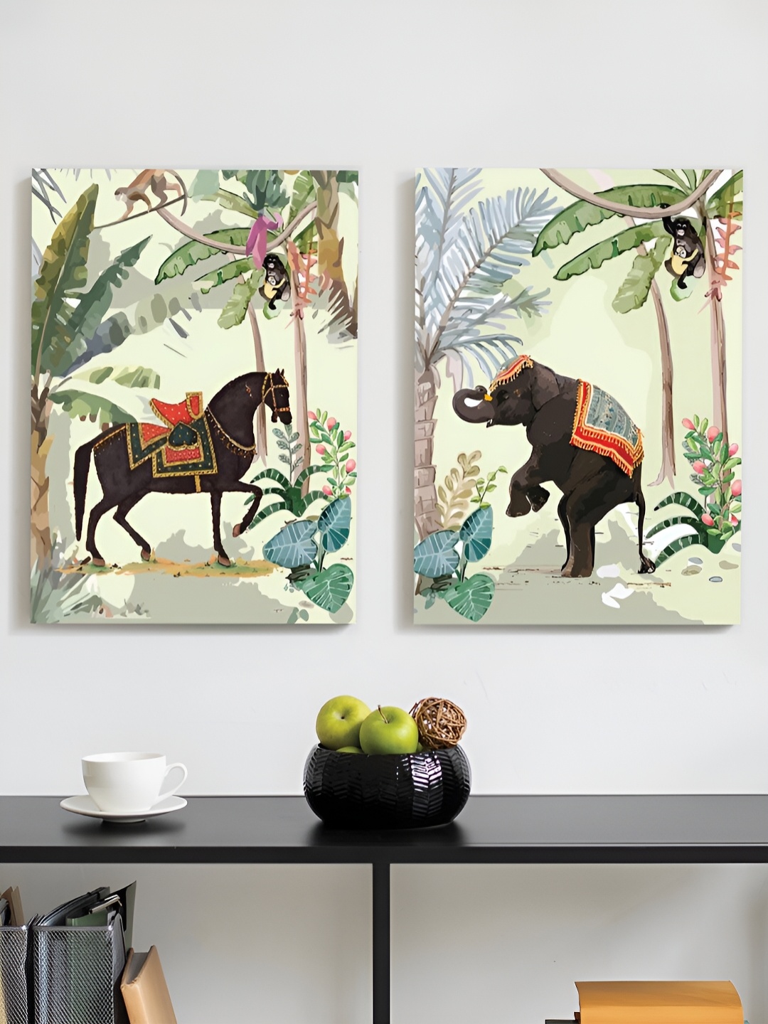 

Art Street Green & Black 2 Pieces Abstract Wall Paintings