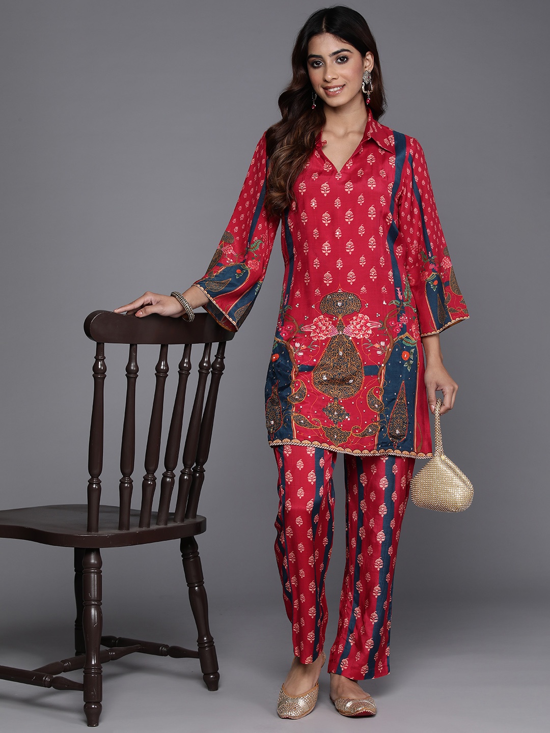 

Varanga Women Printed Ethnic Co-Ords, Red