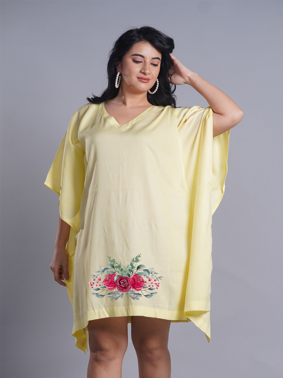 

LetsDressUp V-Neck Extended Sleeves Kraftan Plus Size Dress, Yellow