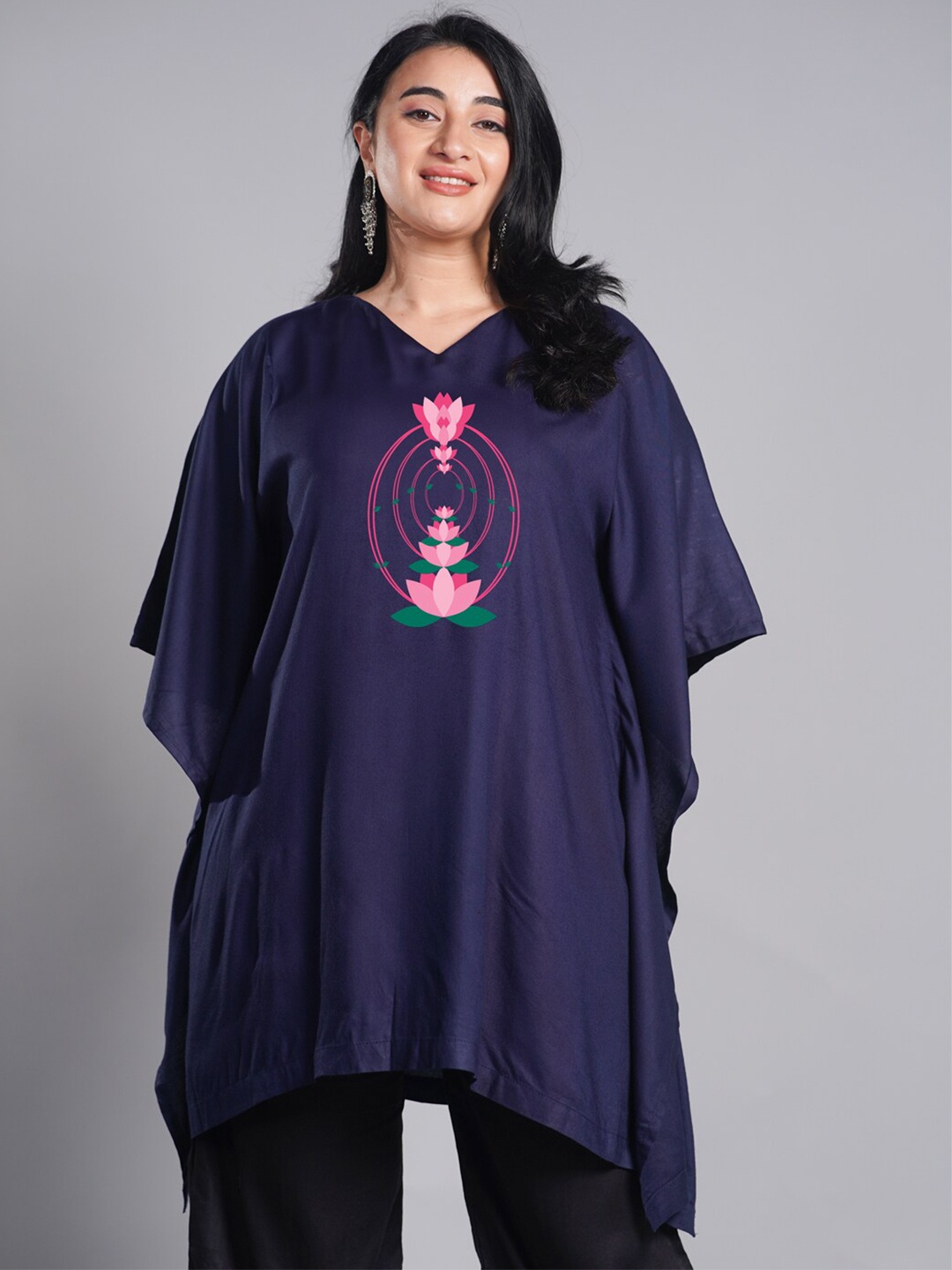 

LetsDressUp Printed Kaftan Kurti, Navy blue