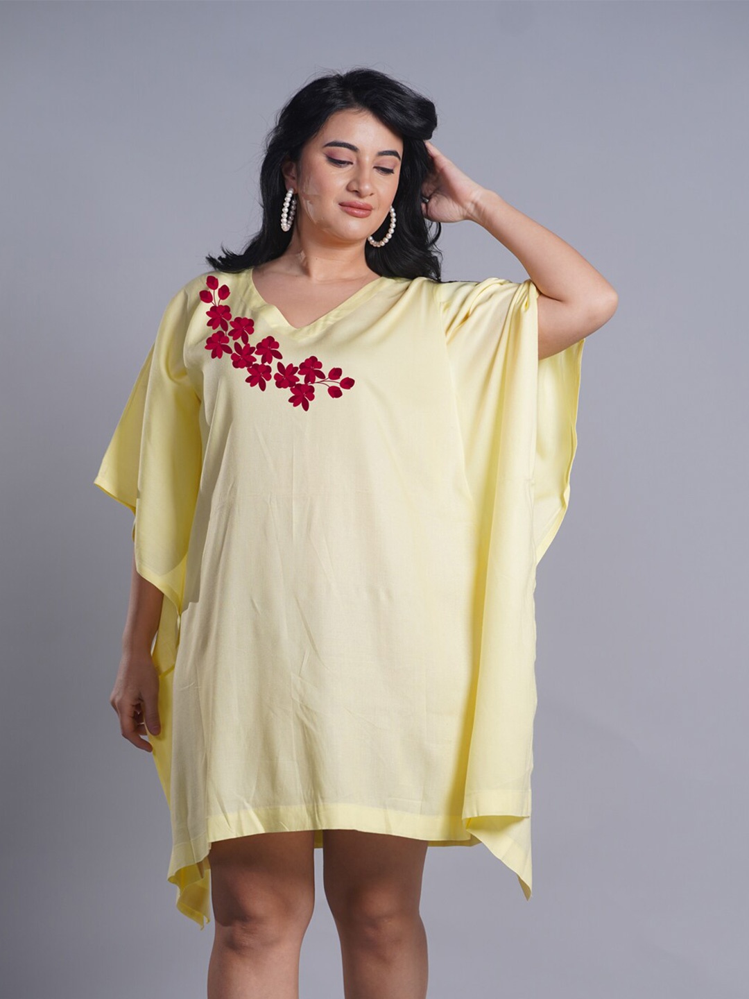 

LetsDressUp Plus Size Floral Print Kaftan Casual Dress, Yellow