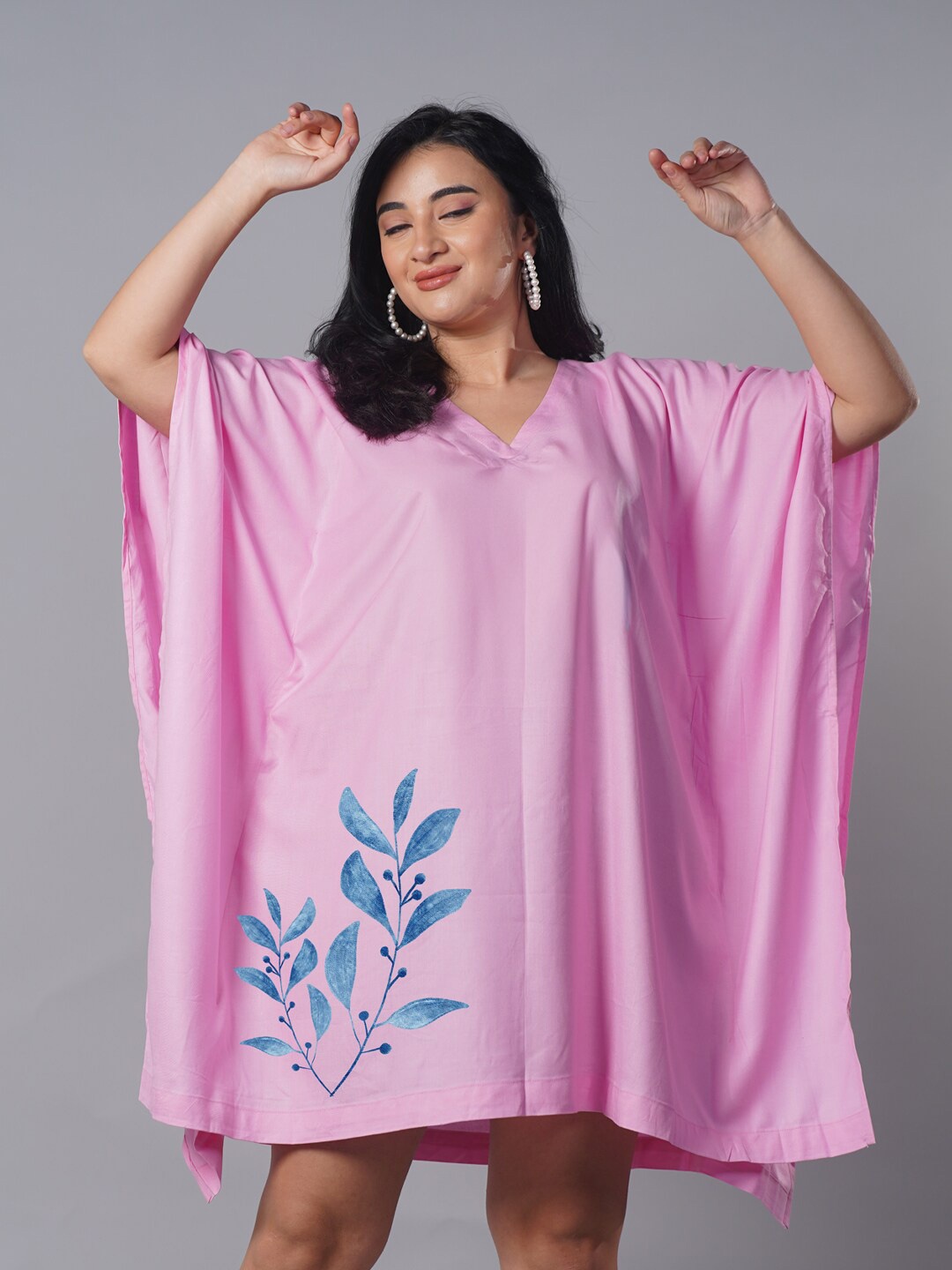 

LetsDressUp Plus Size Floral Printed Kaftan Casual Dress, Pink