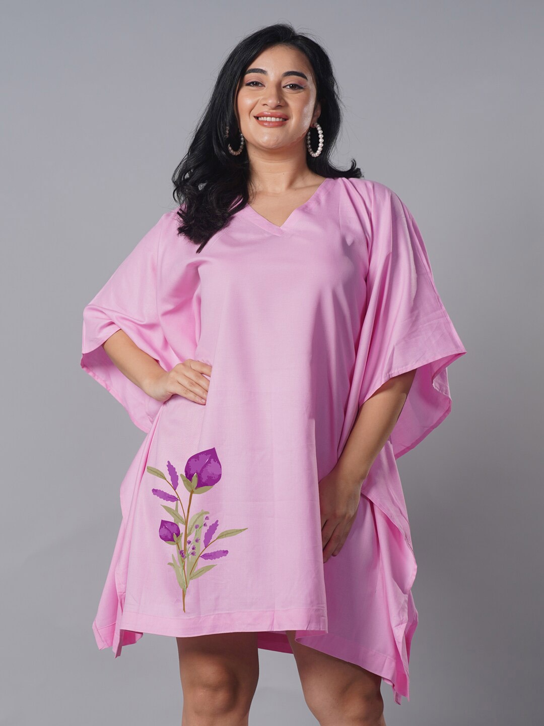

LetsDressUp Plus Size Floral Print Kaftan Casual Dress, Pink