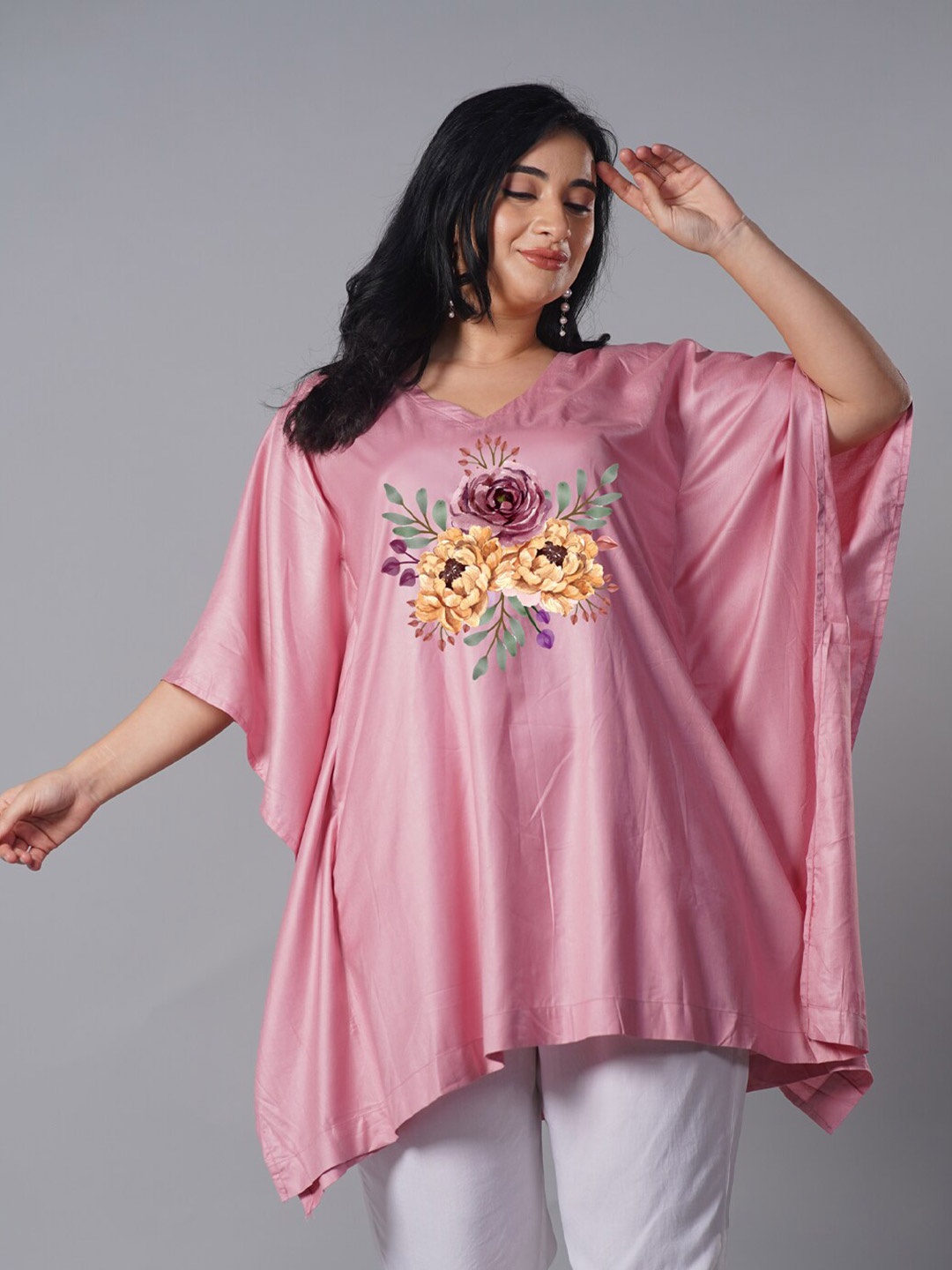 

LetsDressUp Floral Printed Flared Sleeves Tunic, Pink