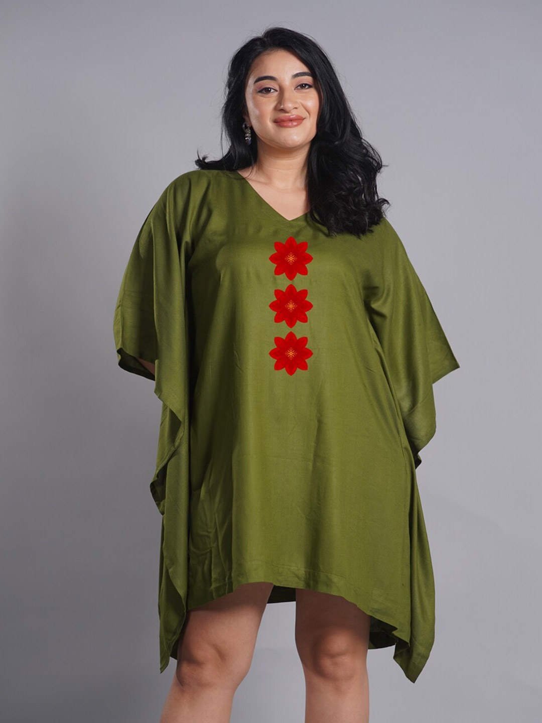 

LetsDressUp Plus Size Floral Printed Kaftan Casual Dress, Green