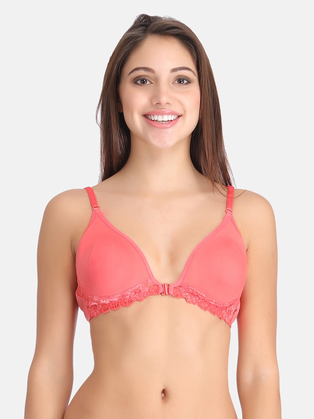 

Clovia Medium Coverage Cotton Plunge Bra With All Day Comfort, Pink