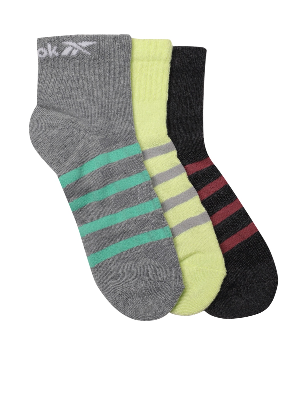 

Reebok Women Pack Of 3 Striped Tr Midcut Ankle-Length Socks, Grey