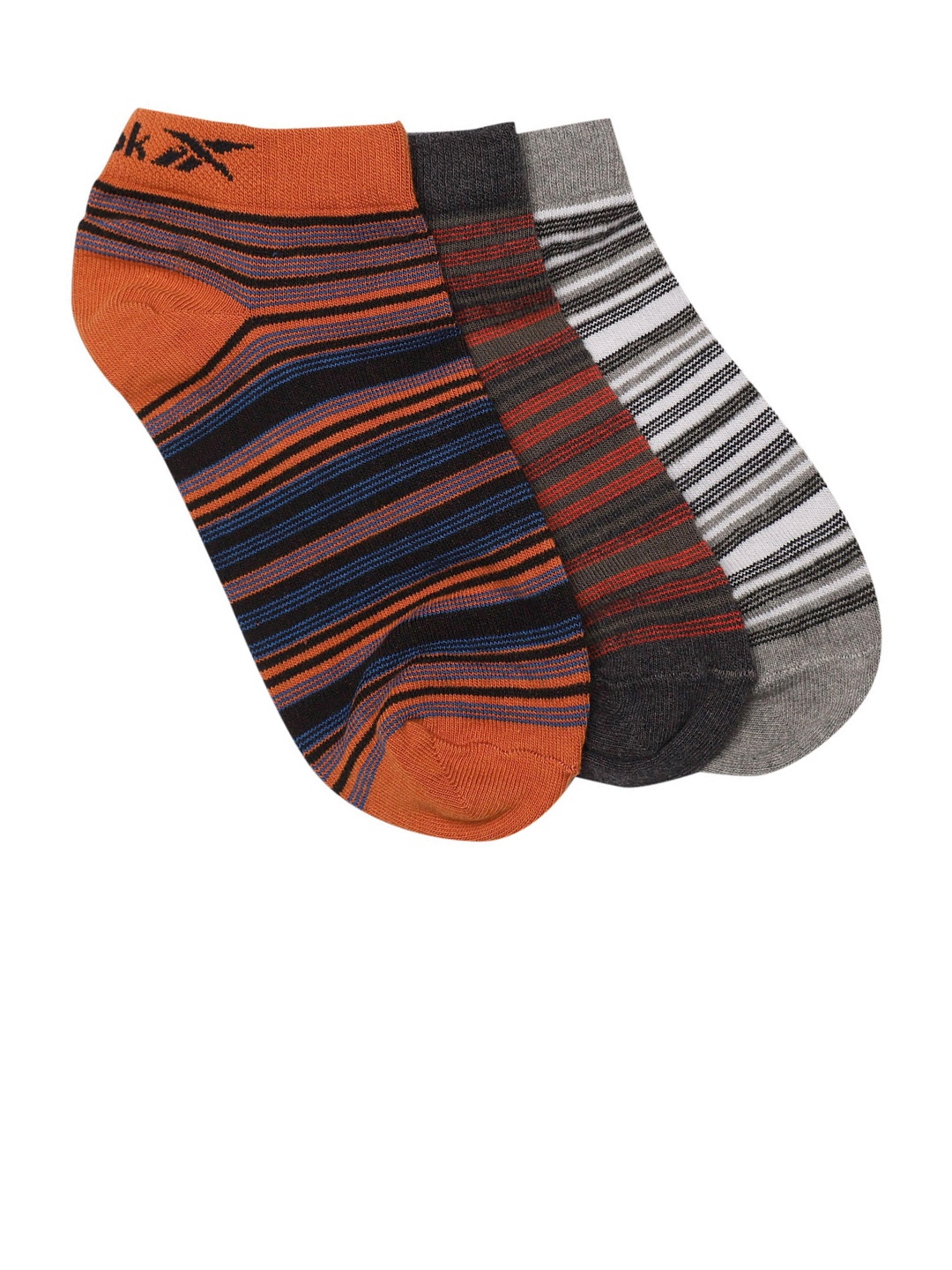 

Reebok Unisex Pack of 3 Striped Ankle-Length Affair Lowcut Socks, Black