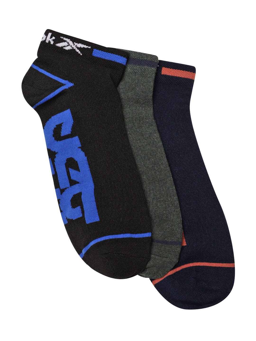 

Reebok Unisex Pack of 3 Brand Logo Patterned Ankle-Length LS Lowcut Socks, Black
