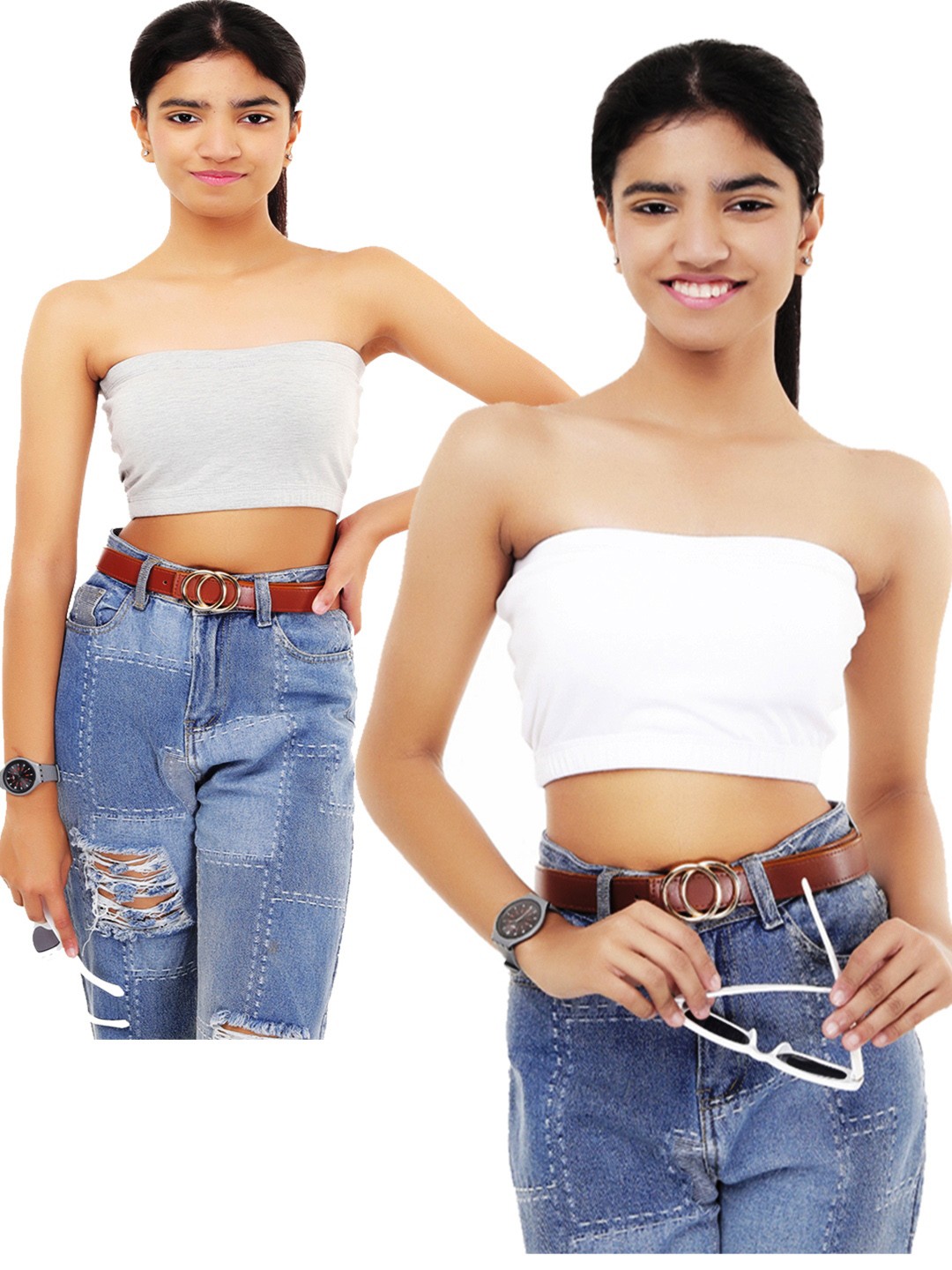 

GOCHIKKO Full Coverage Cotton Bandeau Bra All Day Comfort, White