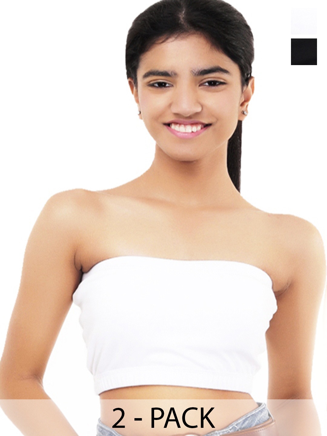 

GOCHIKKO Pack Of 2 Full Coverage Tube Bra Anti Odour Cotton Bandeau Bras, White