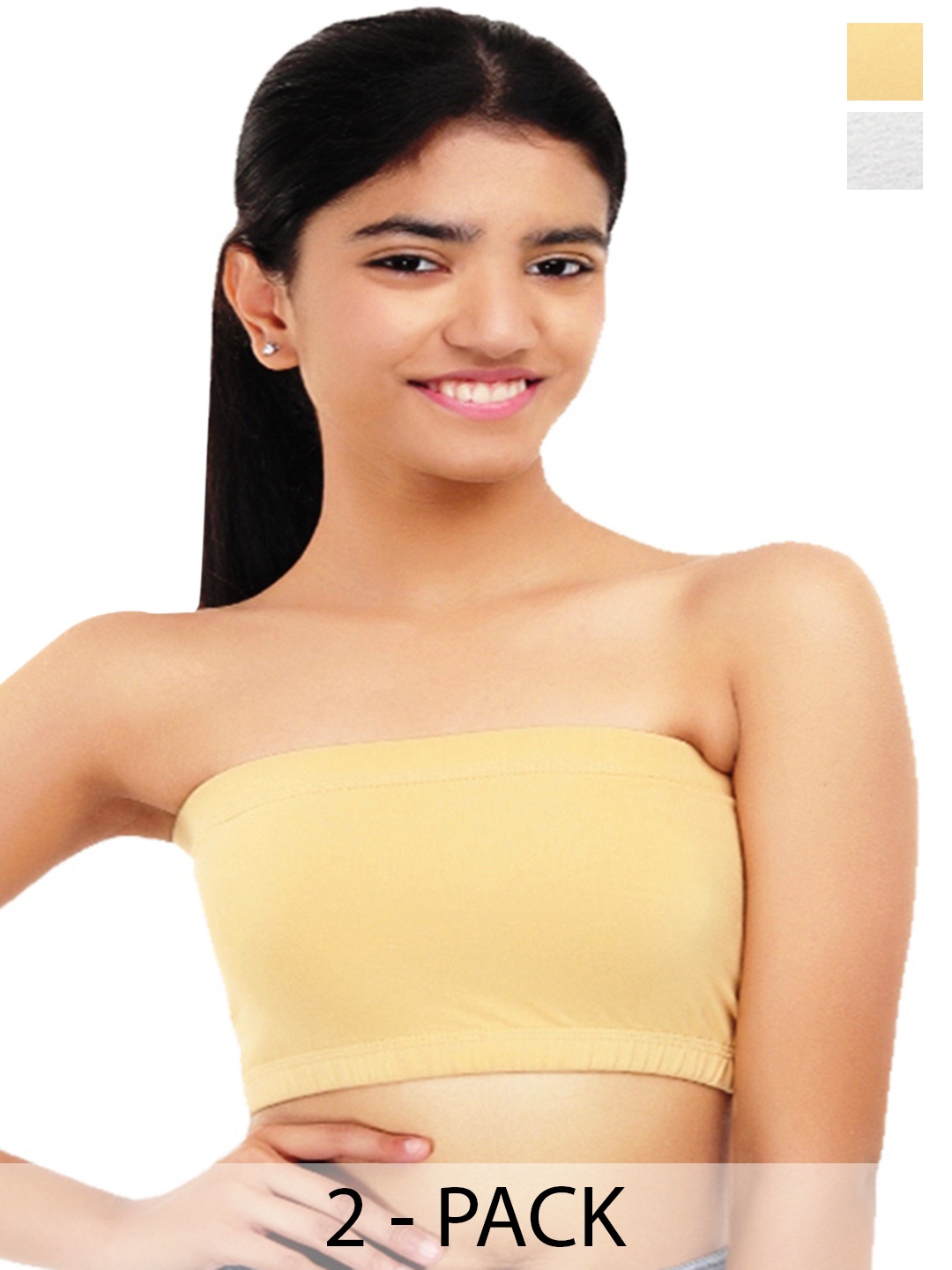 

GOCHIKKO Pack Of 2 Bandeau Full Coverage Cotton Bra All Day Comfort, White