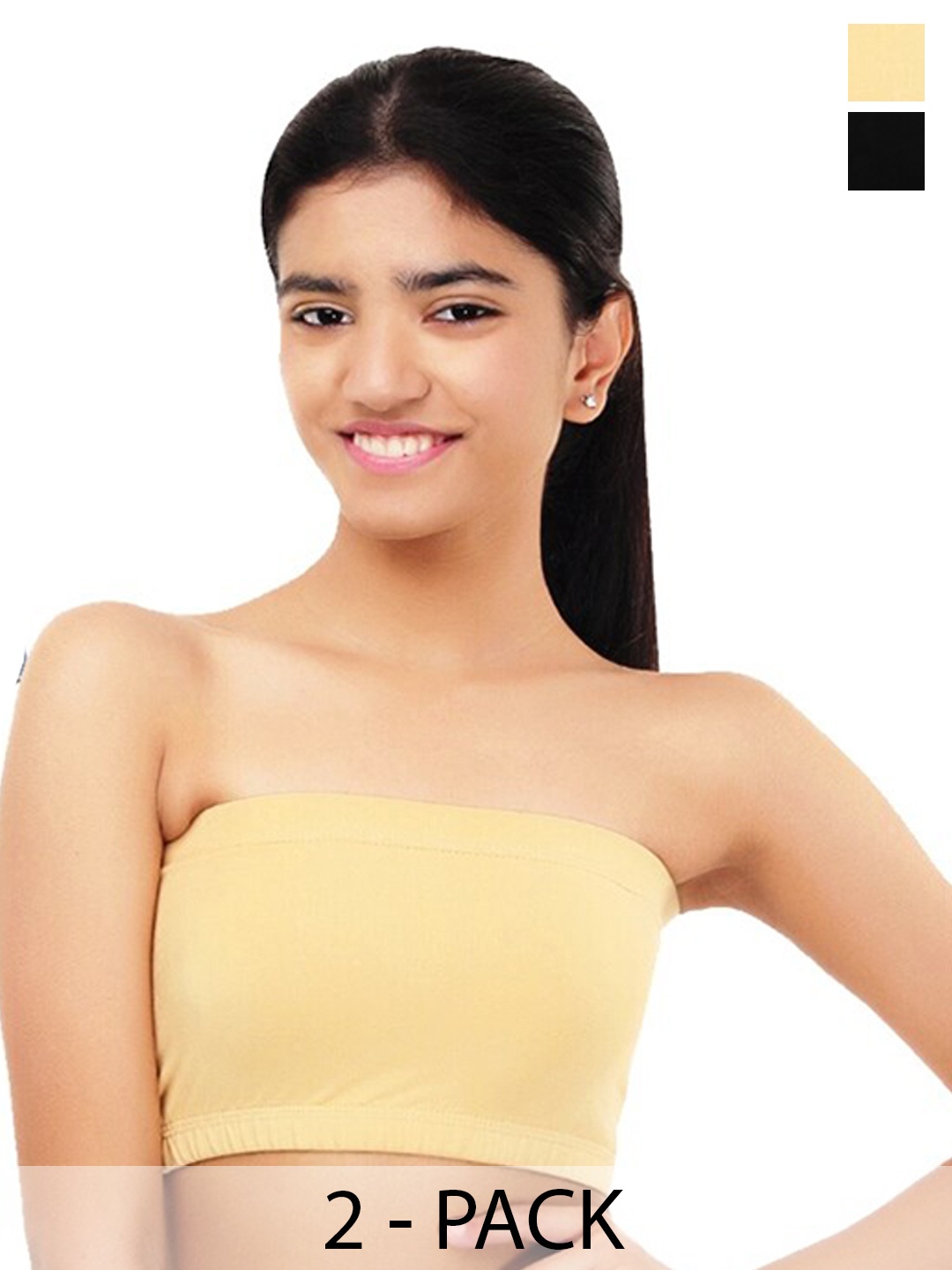 

GOCHIKKO Pack of 2 Full Coverage Anti Odour Cotton Tube Bra, Black