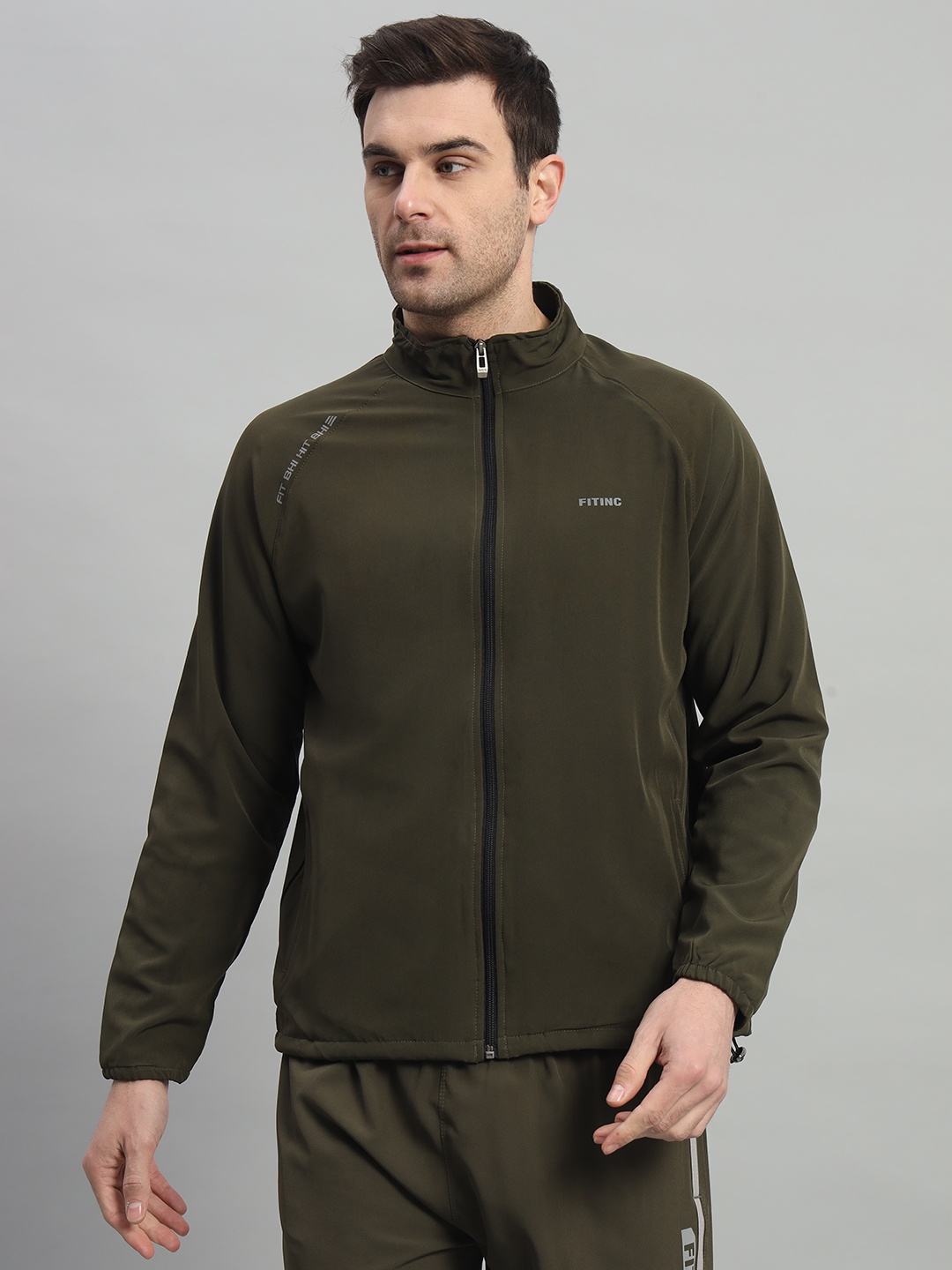 

FITINC Mock Collar Lightweight Training Sporty Jacket, Olive