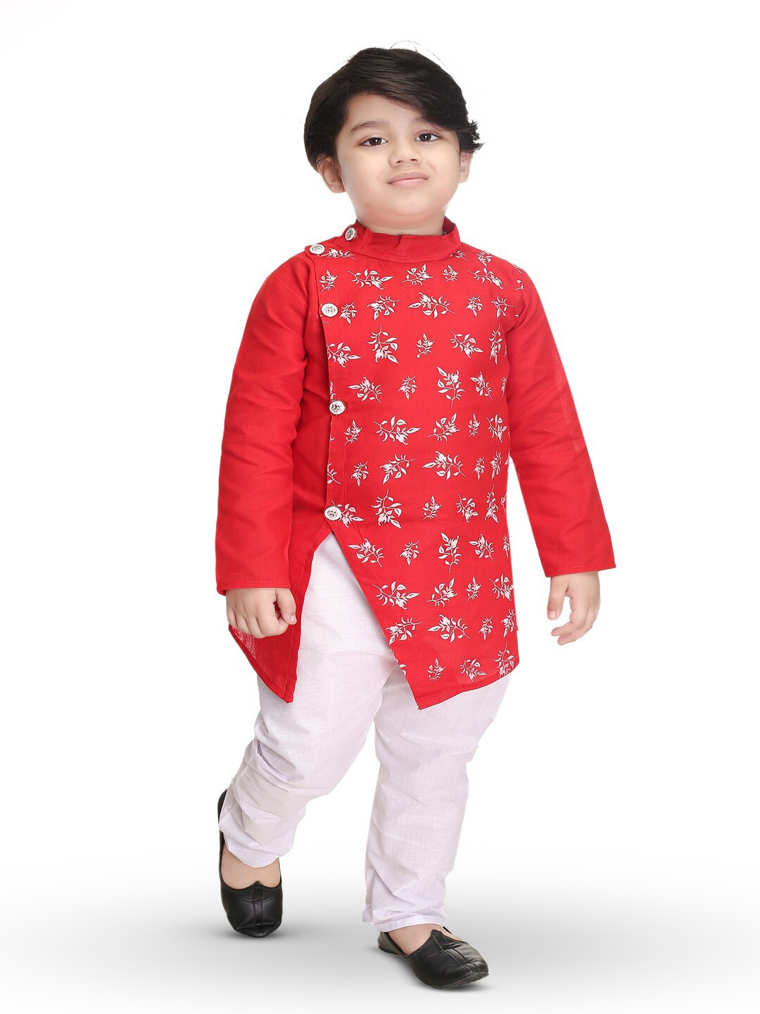 

BAESD Boys Floral Printed Straight Pure Cotton Kurti With Trouser, Red
