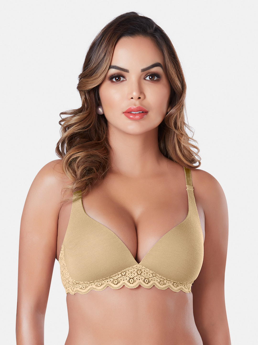 

Sonari Medium Coverage Lightly Padded Plunge Bra With All Day Comfort, Beige