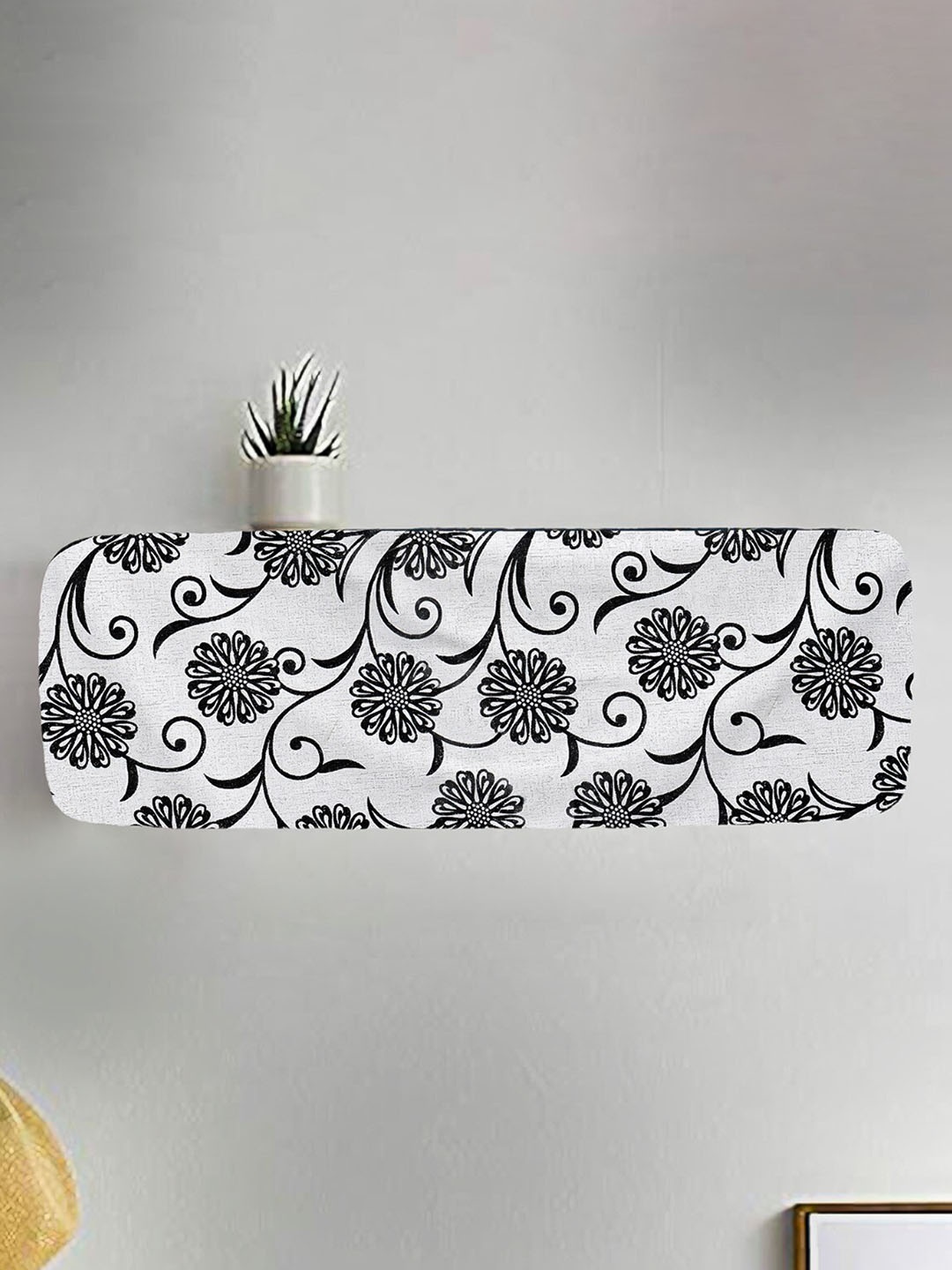 

Dakshya Industries White & Black Floral Printed Stretchable AC Cover