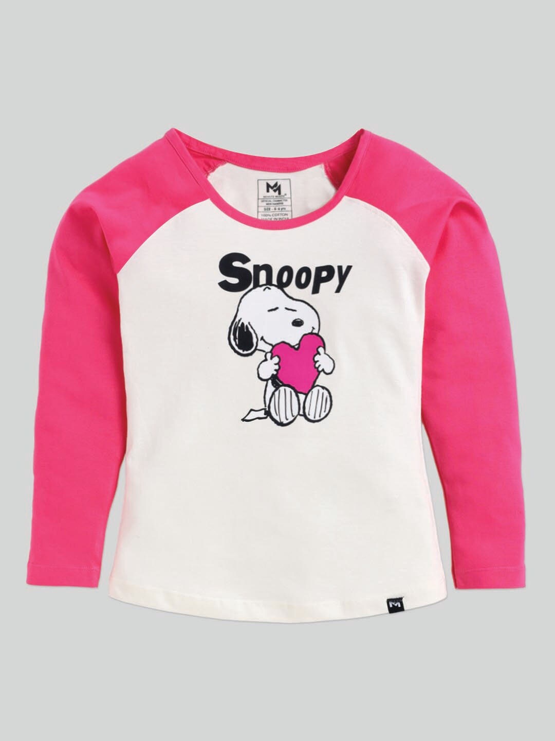 

Minute Mirth Girls Snoopy Printed Raglan Sleeves Cotton Tshirt, Pink