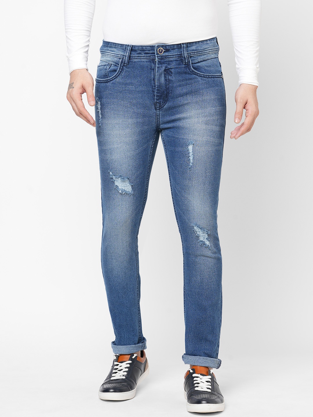 

TAPA Men Slim Fit Low Distress Heavy Fade Stretchable Jeans, Blue