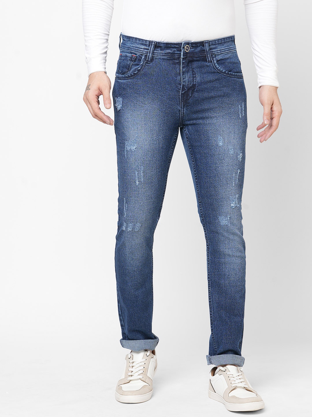 

TAPA Men Slim Fit Low Distress Heavy Fade Jeans, Blue
