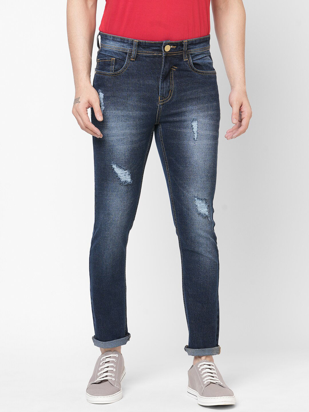 

TAPA Men Slim Fit Mildly Distressed Heavy Fade Jeans, Blue