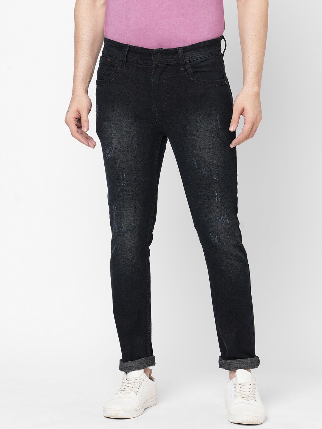

TAPA Men Slim Fit Low Distress Light Fade Jeans, Black