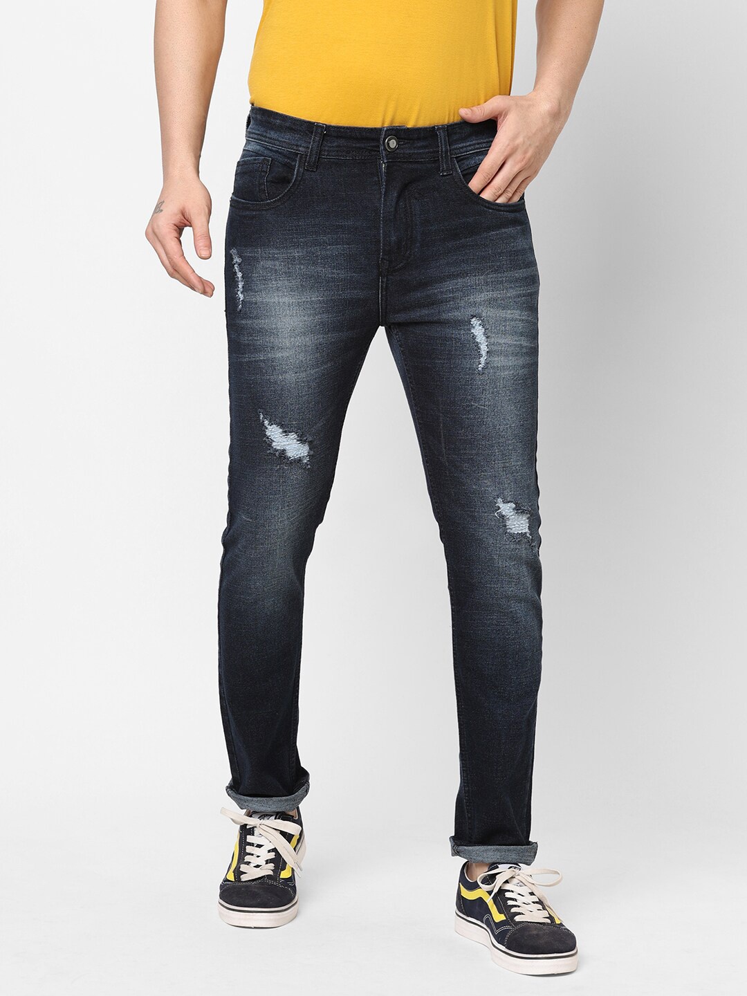 

TAPA Men Slim Fit Mildly Distressed Light Fade Jeans, Black