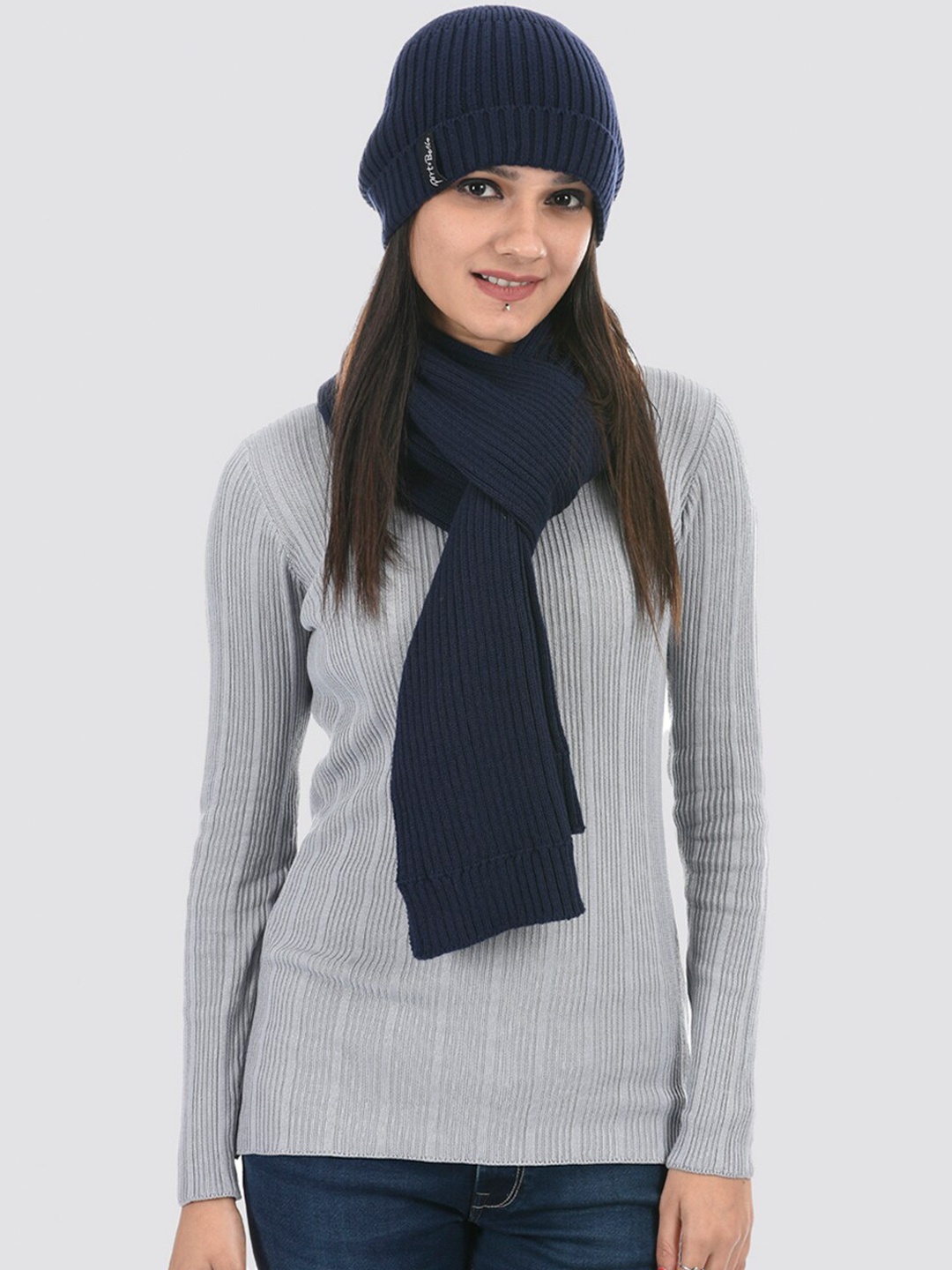 

PORTOBELLO Self Design Pure Cotton Mufflers With Cap, Blue