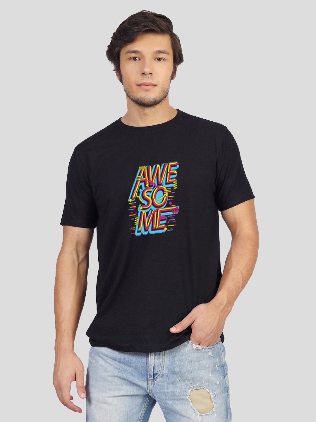 

Greylongg Typography Printed Cotton T-shirt, Black