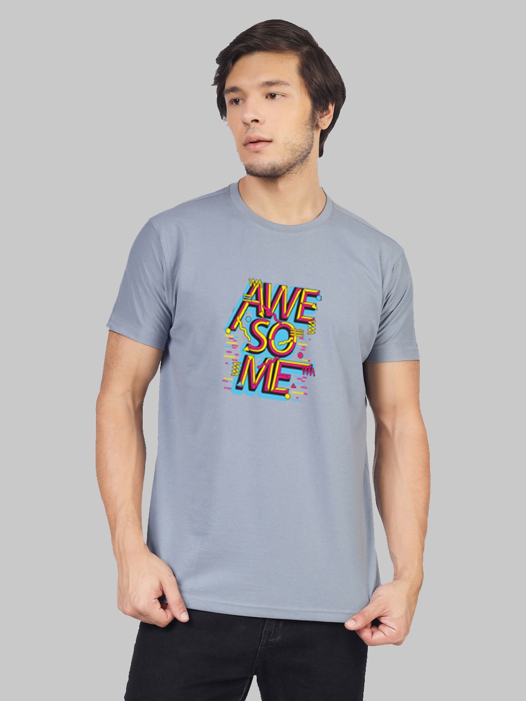 

Greylongg Humour and Comic Printed Cotton T-shirt, Grey