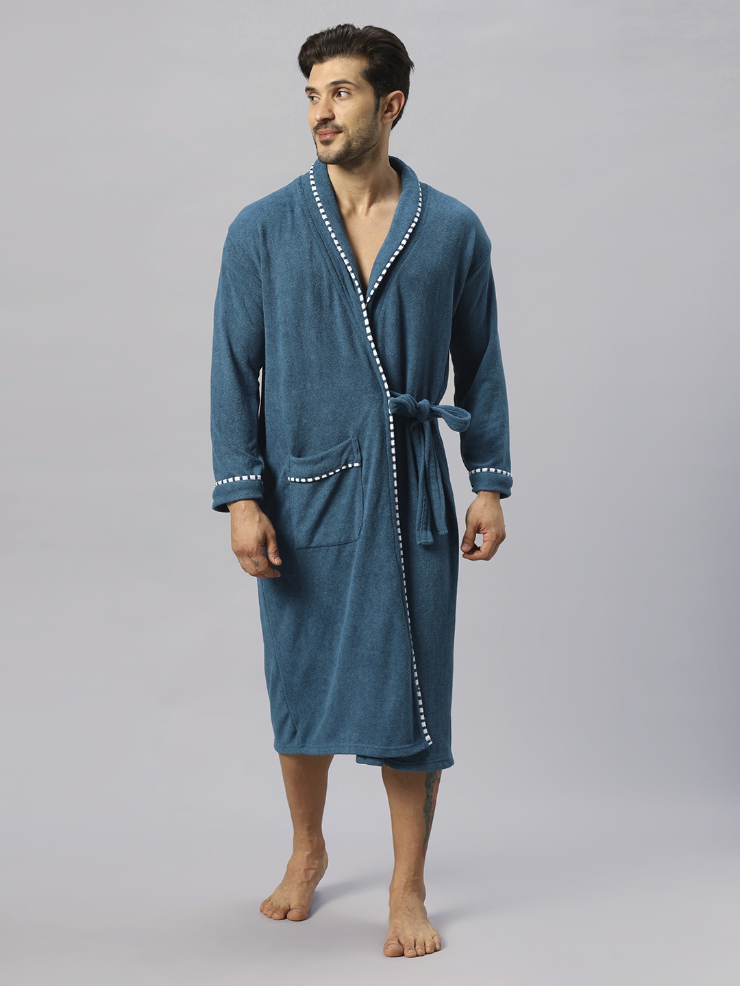 

LacyLook Long-Sleeves Terry Cotton Soft Absorbent Bath Robe, Teal