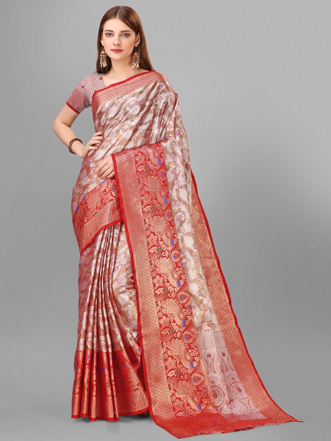 

Vilochan Woven Design Zari Tissue Banarasi Saree, Peach