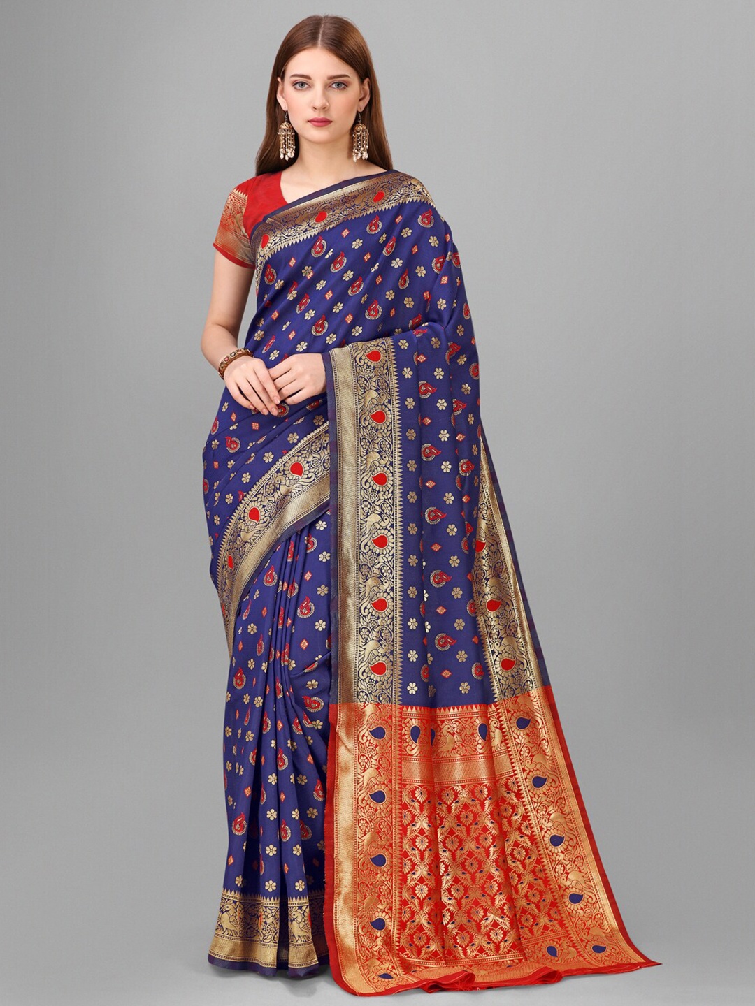 

Vilochan Woven Design Zari Pure Silk Banarasi Saree, Navy blue