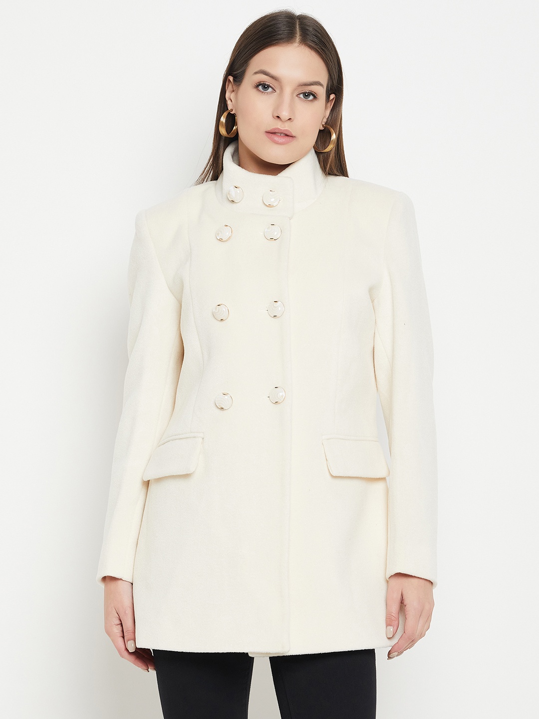 

Duke Stand Collar Woollen Trench Coat, Off white