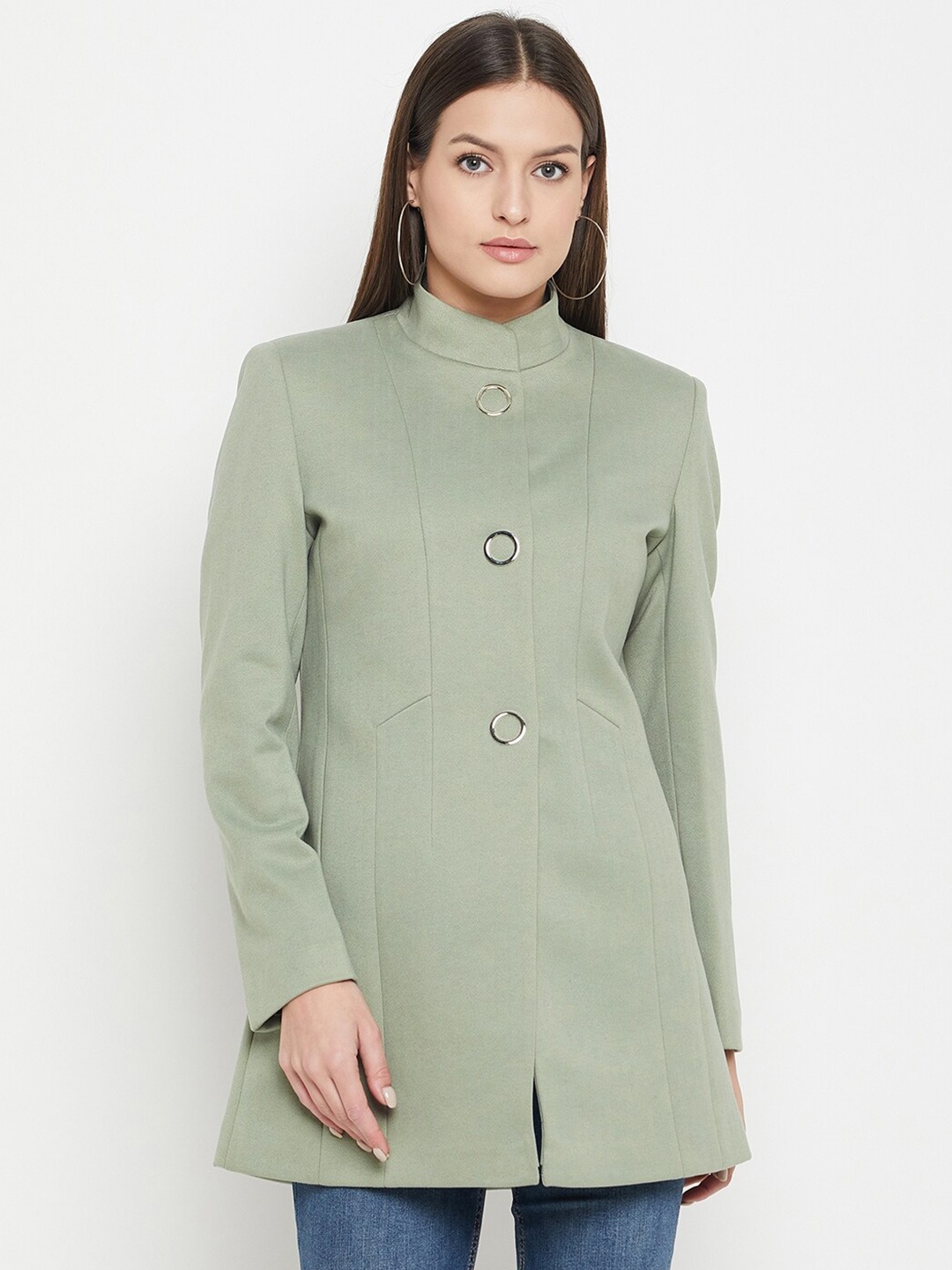 

Duke Mandarin Collar Woollen Overcoat, Green