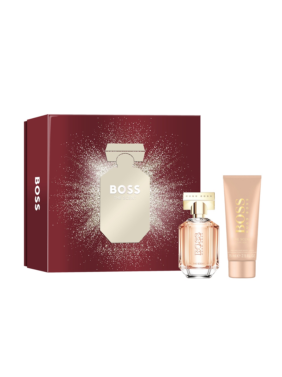 

BOSS Women The Scent Eau De Parfum 50ml With Hand & Body Lotion 75ml, Maroon