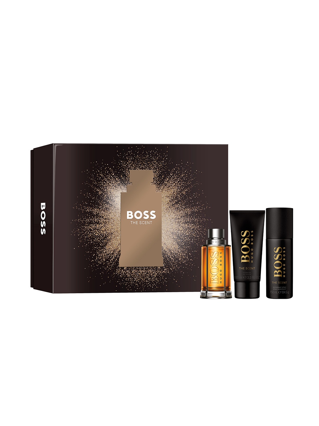 

BOSS Men The Scent Eau De Toilette 100ml With Deodorant Spray 104.5g & Shower Gel 100ml, Brown