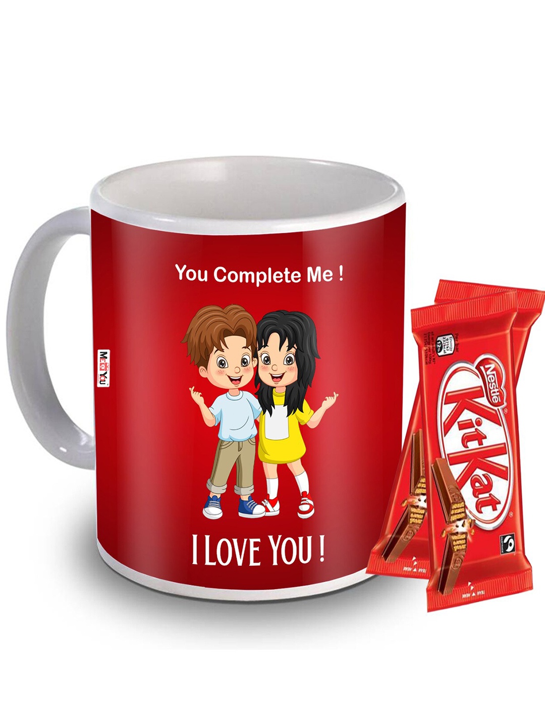 ME & YOU Red & White 3 Pieces Valentine Day offee Mug with Chocolate Gift Set