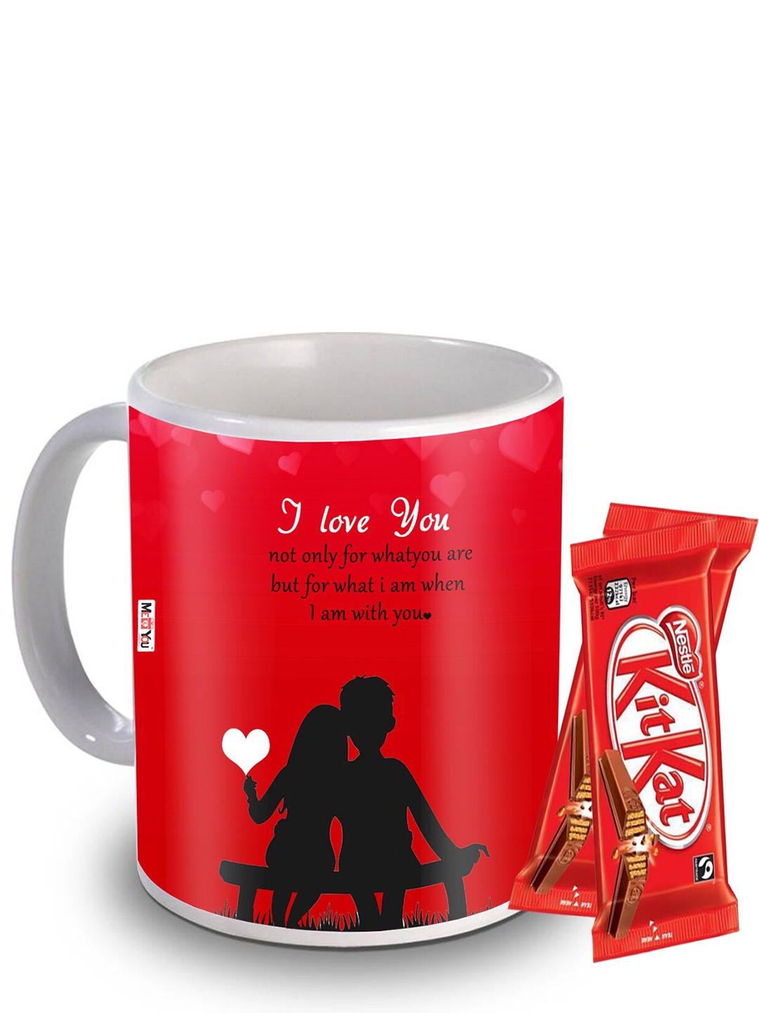 

ME & YOU Red & White 3 Pieces Valentine Day offee Mug with Chocolate Gift Set