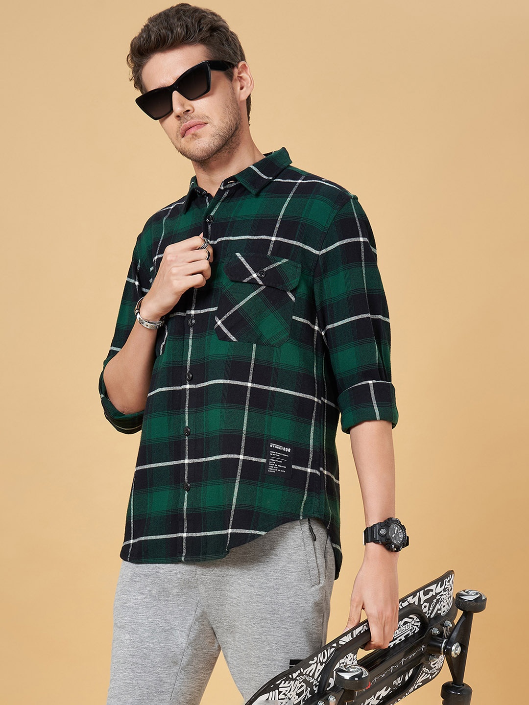 

Street 808 by Pantaloons Tartan Checks Checked Cotton Casual Shirt, Green