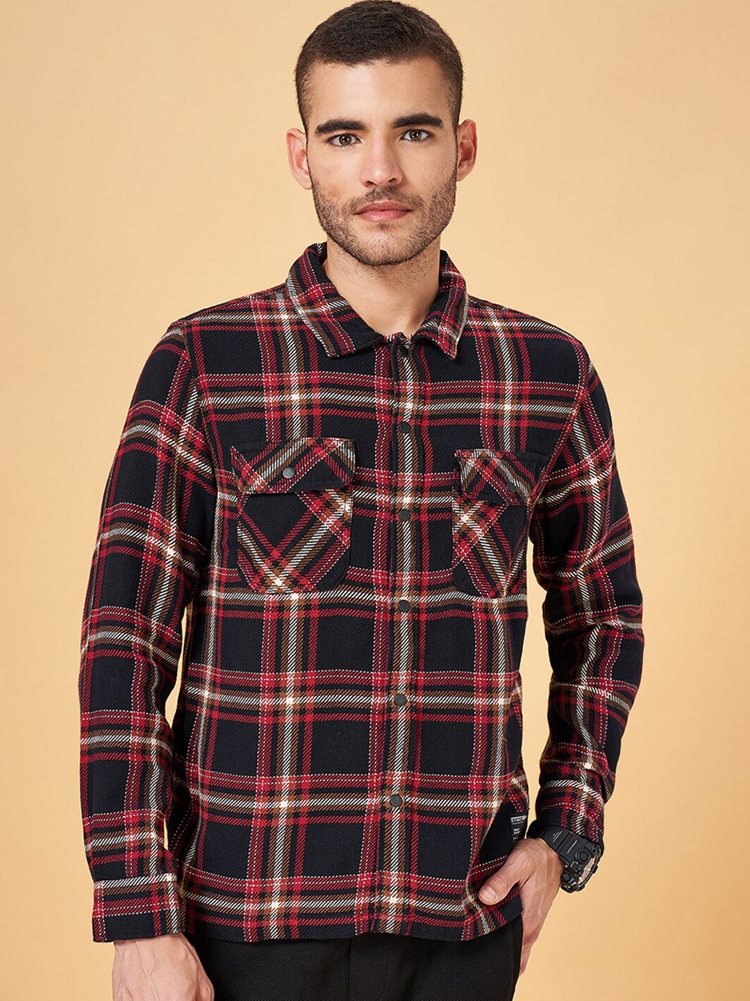 

Street 808 by Pantaloons Tartan Checked Spread Collar Long Sleeves Cotton Casual Shirt, Red